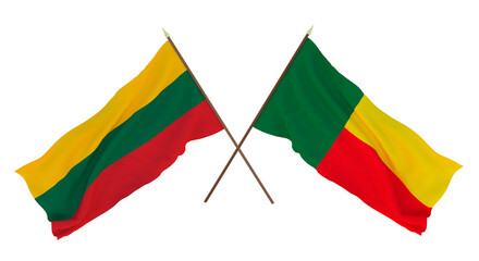 Background, 3D render for designers, illustrators. National Independence Day. Flags Lithuania and Benin