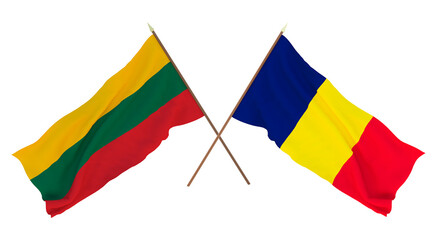 Background, 3D render for designers, illustrators. National Independence Day. Flags Lithuania and Chad