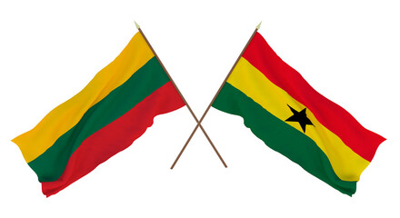 Background, 3D render for designers, illustrators. National Independence Day. Flags Lithuania and Ghana