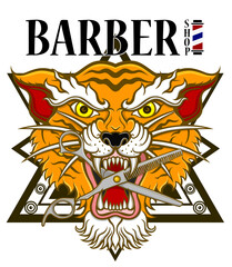 tiger character design logo barber  shop colorful illustration	
