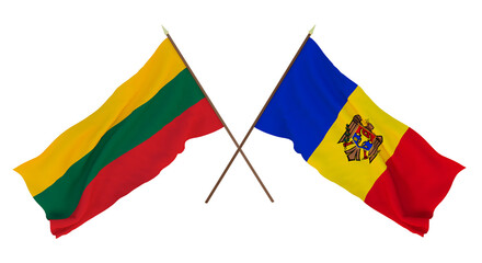 Background, 3D render for designers, illustrators. National Independence Day. Flags Lithuania and Moldova