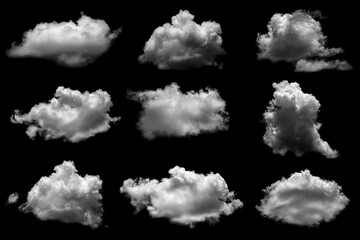 Collections of separate white clouds on a black background have real clouds.