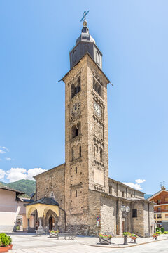 View at the Church of Santa Maria Assunta in the streets of Morgex - Italy