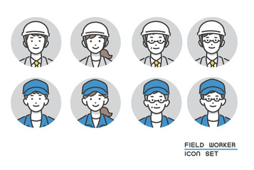 シンプルで使いやすい作業員の顔アイコンのベクターイラスト素材／建築／工場／ビジネス／ビジネスパーソン
