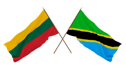 Background, 3D render for designers, illustrators. National Independence Day. Flags Lithuania and Tanzania