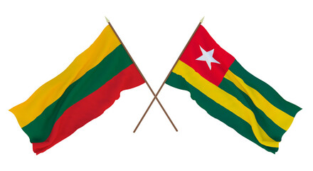 Background, 3D render for designers, illustrators. National Independence Day. Flags Lithuania and Togo