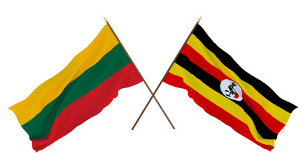Background, 3D render for designers, illustrators. National Independence Day. Flags Lithuania and Uganda