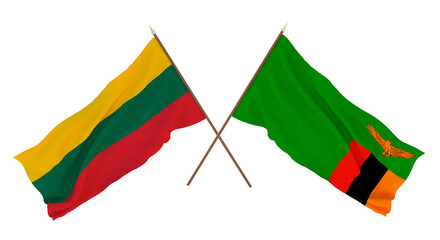 Background, 3D render for designers, illustrators. National Independence Day. Flags Lithuania and Zambia