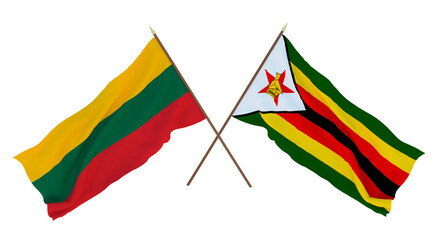 Background, 3D render for designers, illustrators. National Independence Day. Flags Lithuania and Zimbabwe