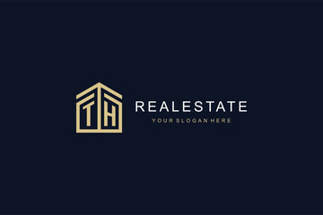 Letter TH with simple home icon logo design, creative logo design for mortgage real estate - obrazy, fototapety, plakaty