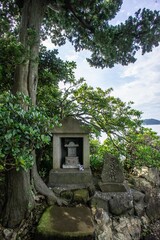 the Torii on the ocean.
the shrine beside beach.