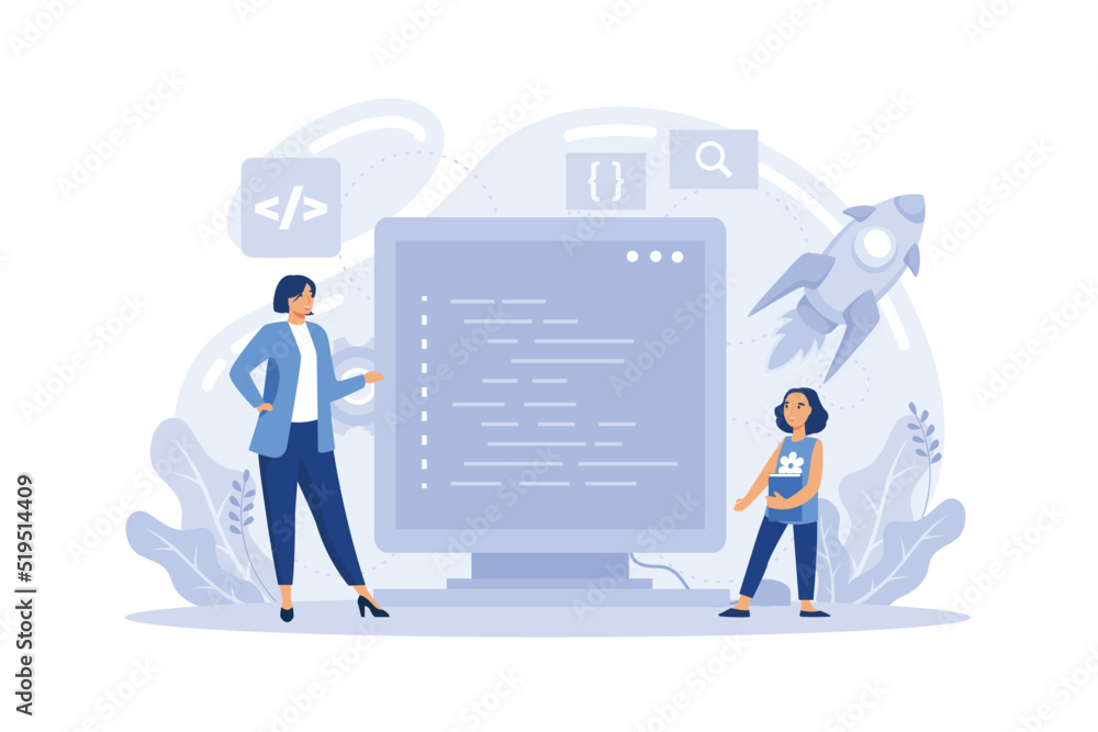 Poster it education. student write software and create code for computer. digital technology for website, i