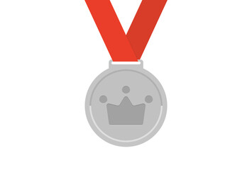 王冠の刻印が入った赤いリボン付きの銀メダル - 準優勝･ランキング2位のイメージ素材