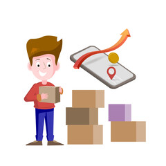 

Fast delivery of the parcel.
 Order a parcel using an electronic application. Vector illustration.