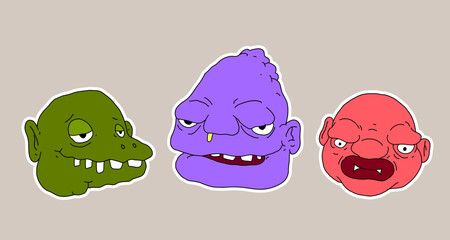 Sticker colorful doodle cartoon vector illustration. head, mask, evil, ghost and monster for logo mascot