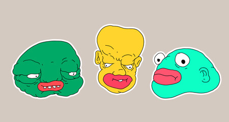 Sticker colorful doodle cartoon vector illustration. head, mask, evil, ghost and monster for logo mascot