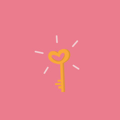 Cute poster with keys. Keys in the shape of a heart. Symbol of love and marriage. Valentine's day card.