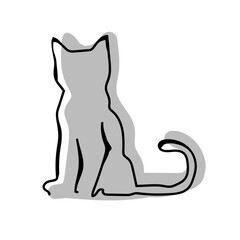 Vector kitten silhouette, contour illustration gray cat on white background