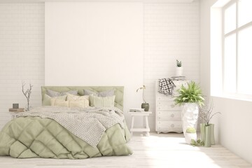 Soft color bedroom interior. Scandinavian design. 3D illustration
