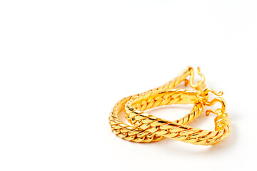 golden bangle bracelet isolated on the white background.selective focus.