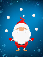 Santa Claus juggling snowballs. Vector illustration.