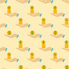 Investment fund seamless pattern. Icon of investment, savings, income, money management. Long term investing, pension fund concept. Design for wallpaper, packing, wrapping paper. Vector illustration