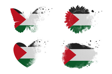 Sublimation backgrounds different forms on white background. Artistic shapes set in colors of national flag. Jordan