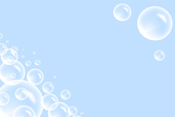Bubbles background, bath soap suds with bunch of foam spheres in many circular sizes floating as clean blue symbols of washing and bath freshness.