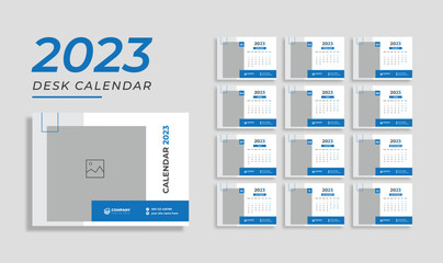 Minimal Desk Calendar 2023, 12 months included Calendar, template vector