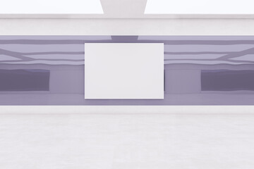 Abstract concrete garage interior with empty white mock up banner and blurry walls. 3D Rendering.