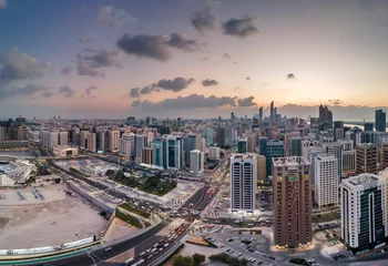 Papier Peint photo autocollant Abu Dhabi Aerial view on Abu Dhabi cityscape at sunset