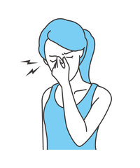 眼精疲労の女性のイラスト素材 ベクター 目の疲れ