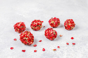 Healthy Organic Energy balls with nuts and dried fruits. Traditional Turkish dessert.