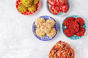 Healthy Organic Energy balls with nuts and dried fruits. Traditional Turkish dessert.