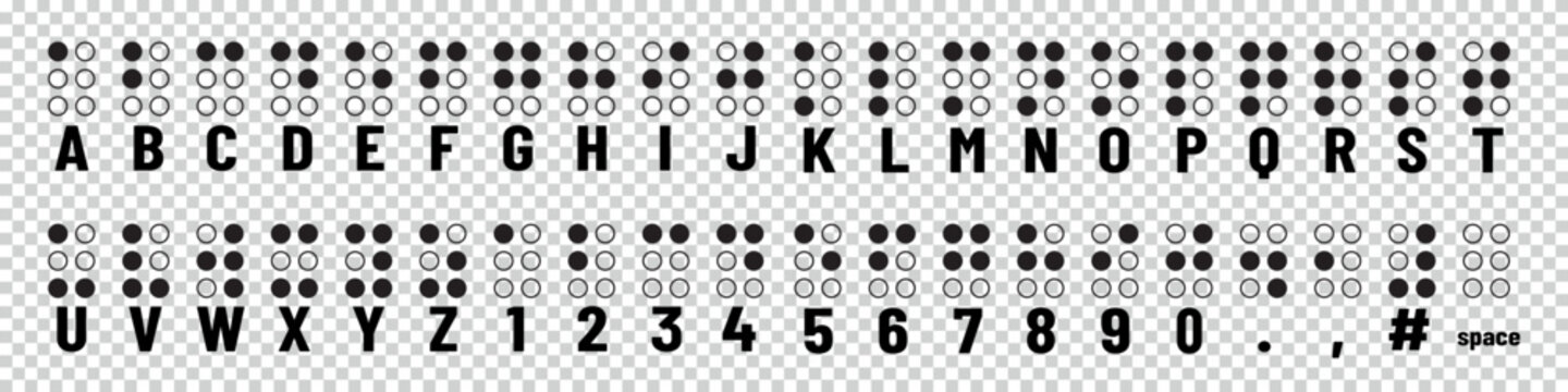 Braille Alphabet And Numbers - Tactile Writing System Used By People Who Are Blind - Vector Illustrations Set Isolated On Transparent Background