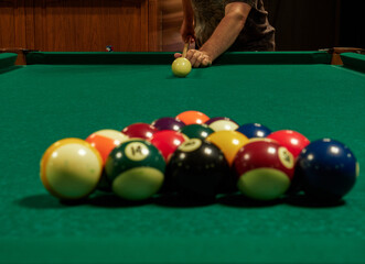 Billiards game - Close-up shot of a man playing billiards