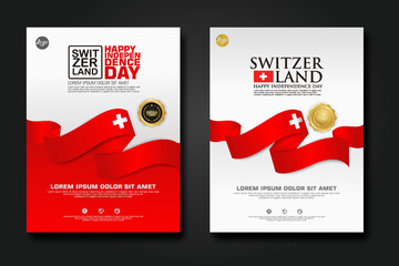 Set poster design Switzerland happy Independence Day background template