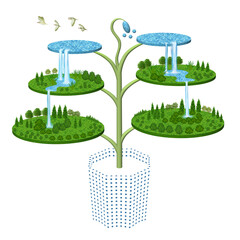 ビルや都会の単純化イメージと緑や自然とのシンボルイラスト　バリエーションあり