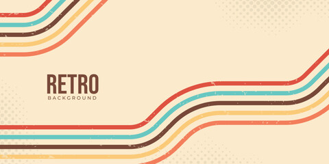 Abstract 1970's background design in futuristic retro style with colorful lines. Vector illustration.