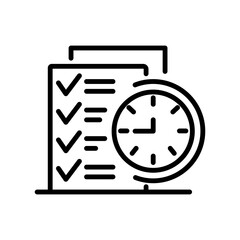 To do list with clock line icon, outline vector sign, linear pictogram isolated on white. Time management symbol, logo illustration