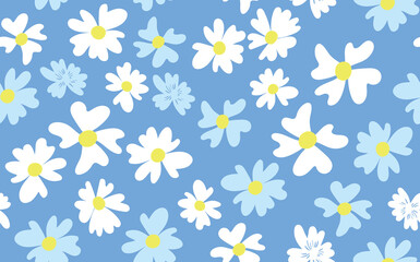 Seamless floral pattern based on traditional folk art ornaments. Colorful flowers on color background. Scandinavian style. Sweden nordic style. Vector illustration. Simple minimalistic pattern