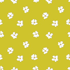 Seamless floral pattern based on traditional folk art ornaments. Colorful flowers on color background. Scandinavian style. Sweden nordic style. Vector illustration. Simple minimalistic pattern