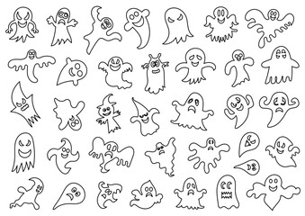 Halloween ghost coloring vector illustration. Isolated image on white background. Comic book style imitation