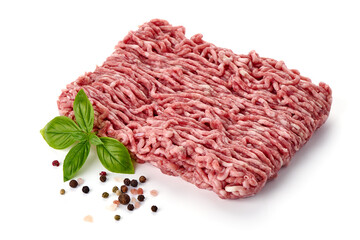 Minced meat, pork, beef, forcemeat, clipping path, isolated on white background.