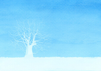 冬景色をイメージした手描き水彩画
