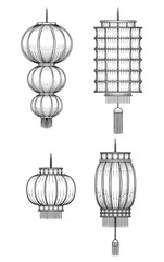 Lantern vector drawn in engraving style