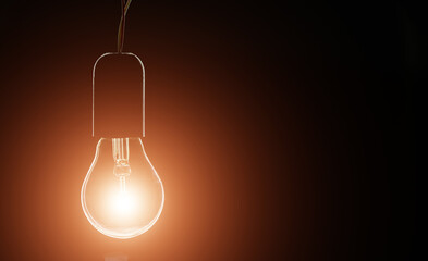 glowing incandescent light bulb on black background