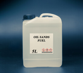 Biofuel in chemical lab in glass bottle Oil Sands Fuel