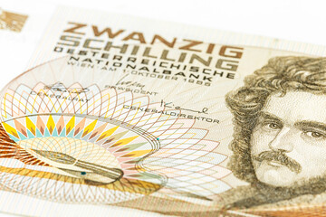 detail of a 20 austrian schilling bank note obverse