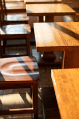 wooden furniture in the cafe